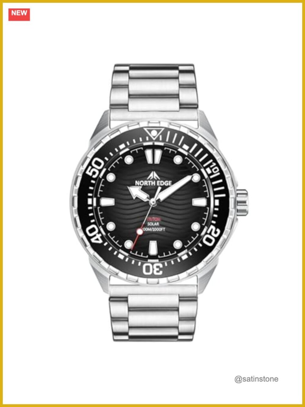 Solar Powered Dive Watch 300M Water Resistant Luminous Analog Silicone Strap